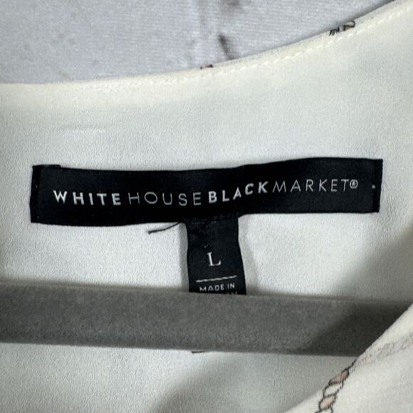 White House Black Market Cream Chain Print Long Sleeve Chiffon Blouse Women's L - Picture 4 of 13